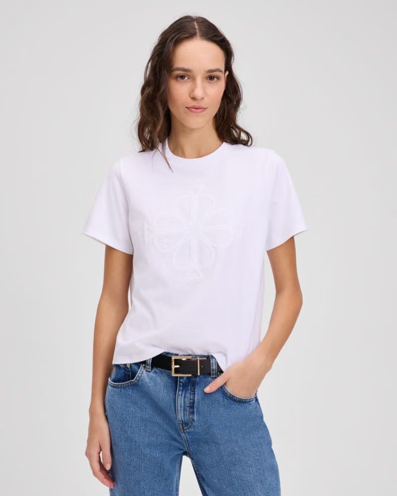 Embroidered Spade Flower Logo T-Shirt