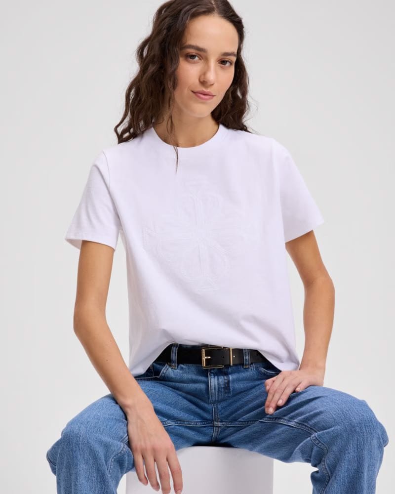 Embroidered Spade Flower Logo T-Shirt