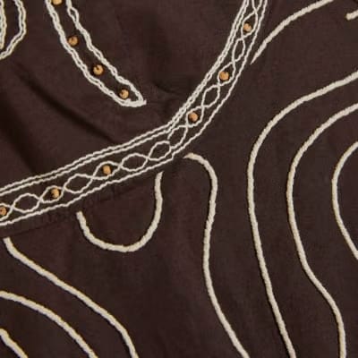 Brown Embroidered Cami Top