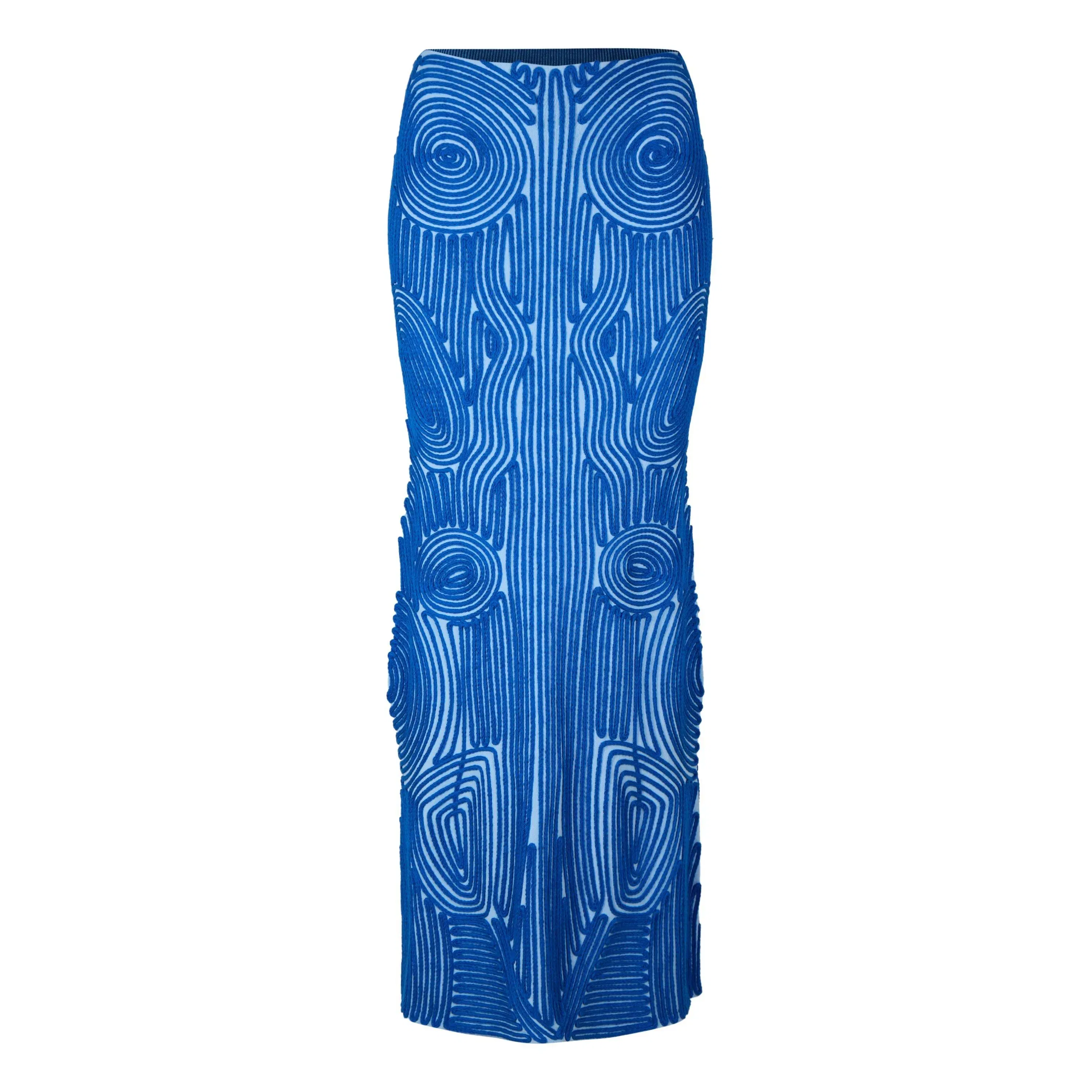 Vortix Embroidered Knitted Maxi Mid Rise A-Line Skirt