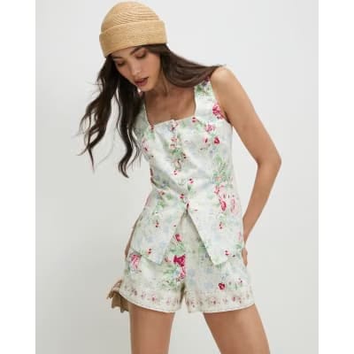 White Floral Waistcoat