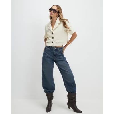 Cream Faux Leather Short Sleeve Shirt