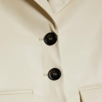 Cream Faux Leather Short Sleeve Shirt