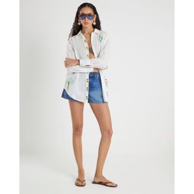 White Palm Tree Embroidered Shirt