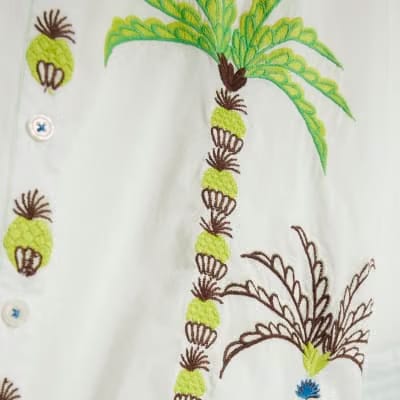 White Palm Tree Embroidered Shirt