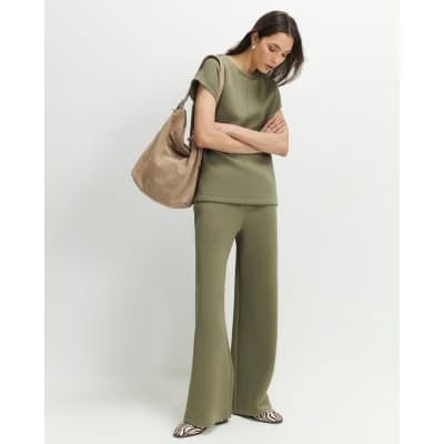 Khaki Premium Twill Wide Leg Joggers