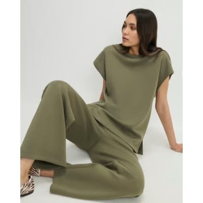 Khaki Premium Twill Wide Leg Joggers