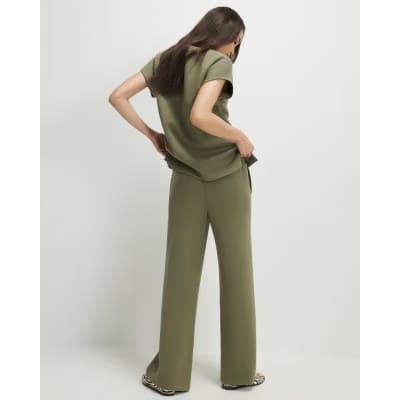 Khaki Premium Twill Wide Leg Joggers