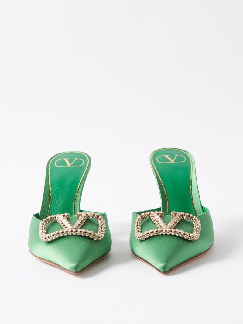 V-Logo Satin Mules