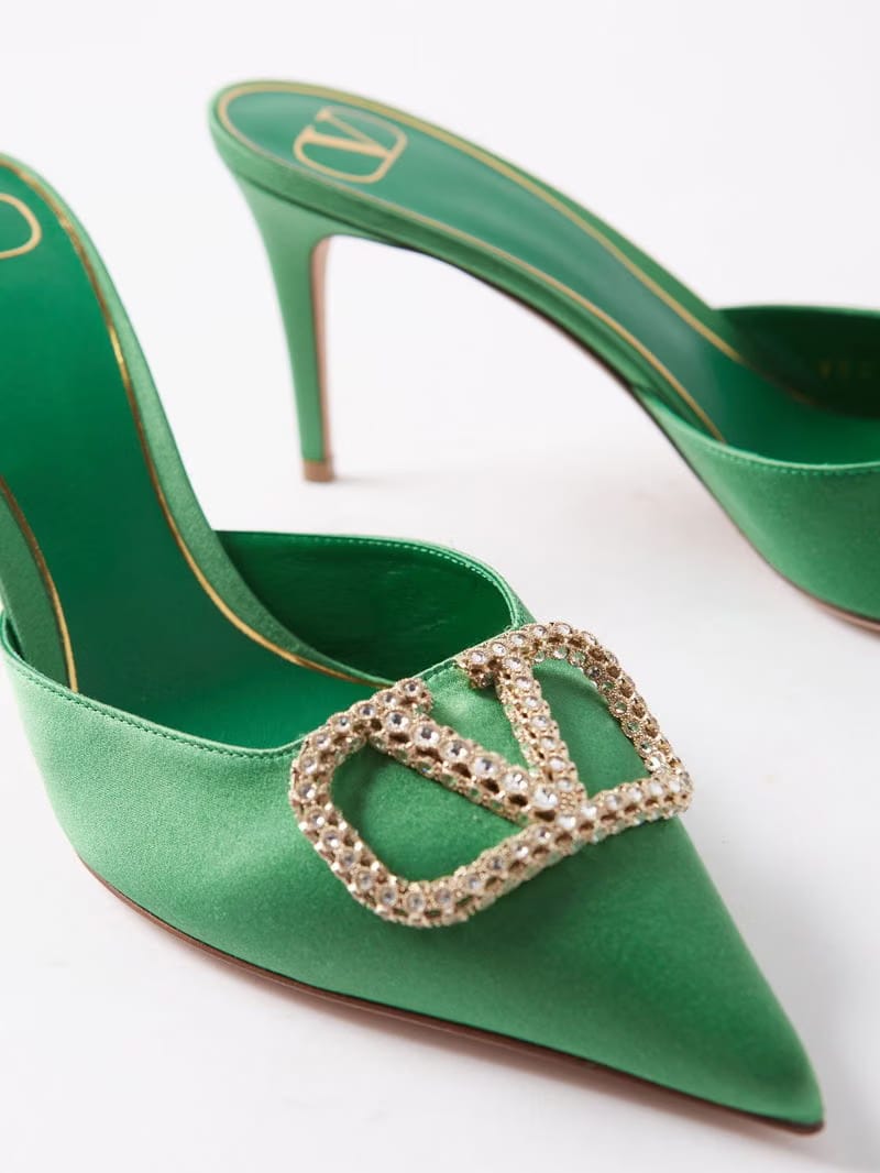 V-Logo Satin Mules