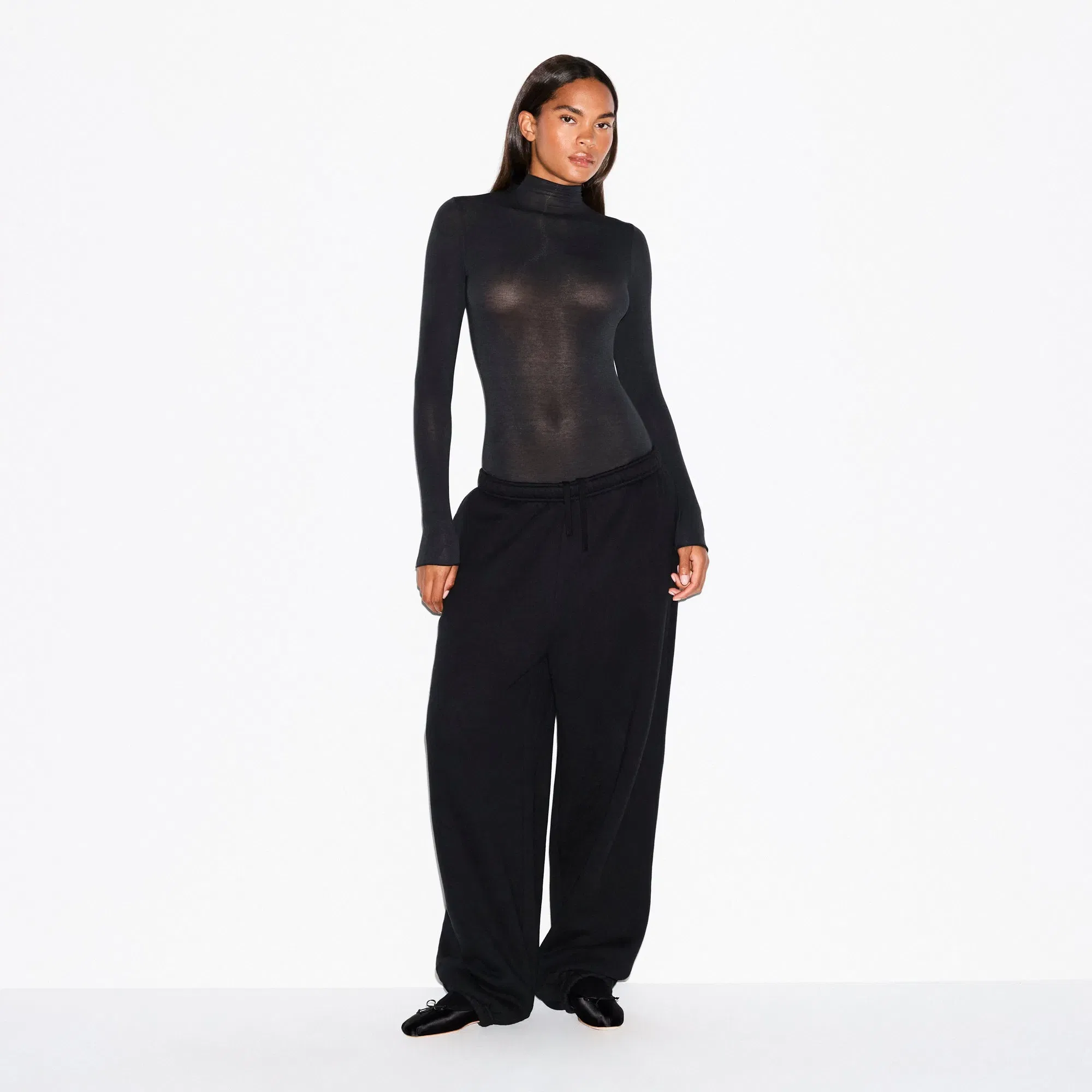 SHEER MODAL LONG SLEEVE TURTLENECK BODYSUIT | ONYX