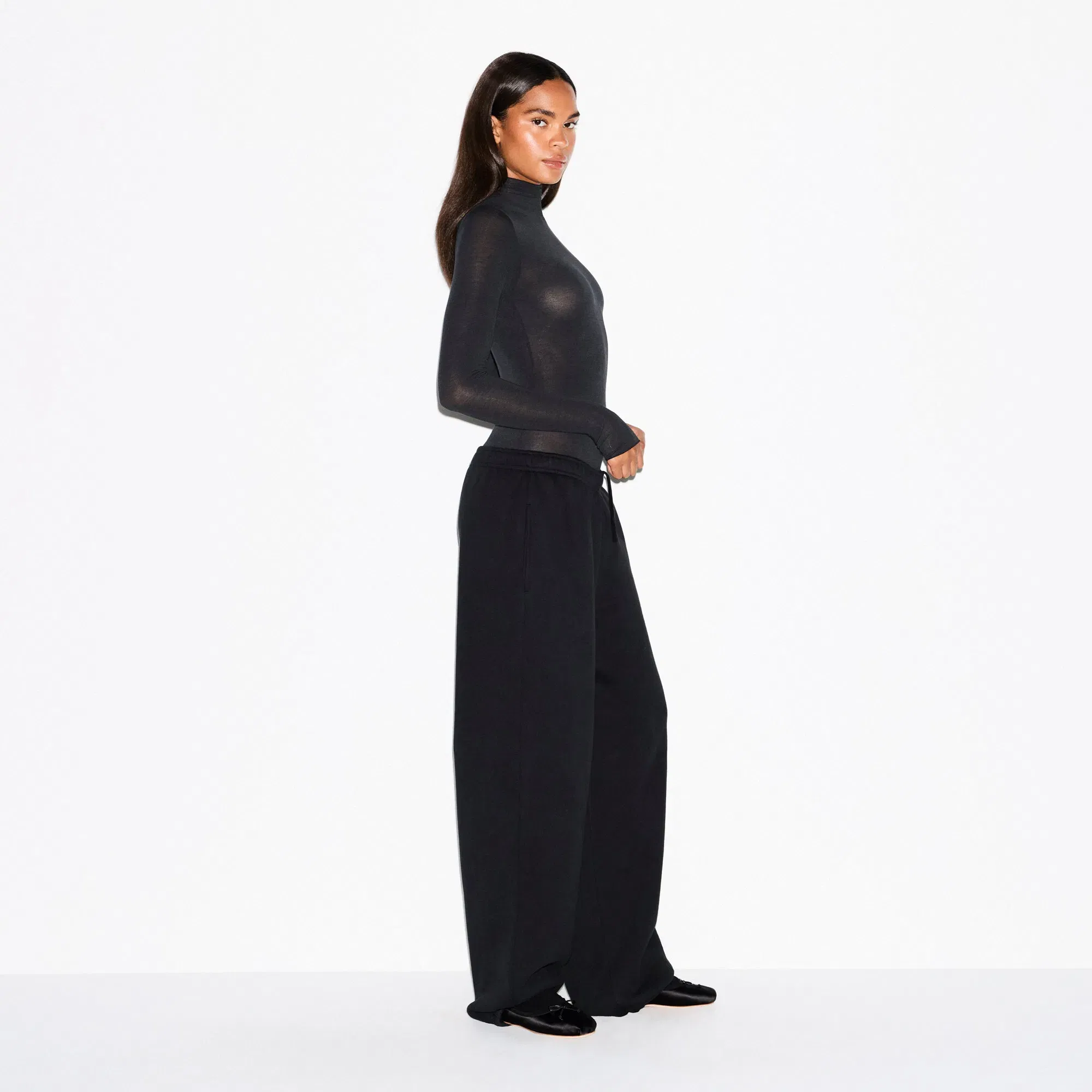 SHEER MODAL LONG SLEEVE TURTLENECK BODYSUIT | ONYX