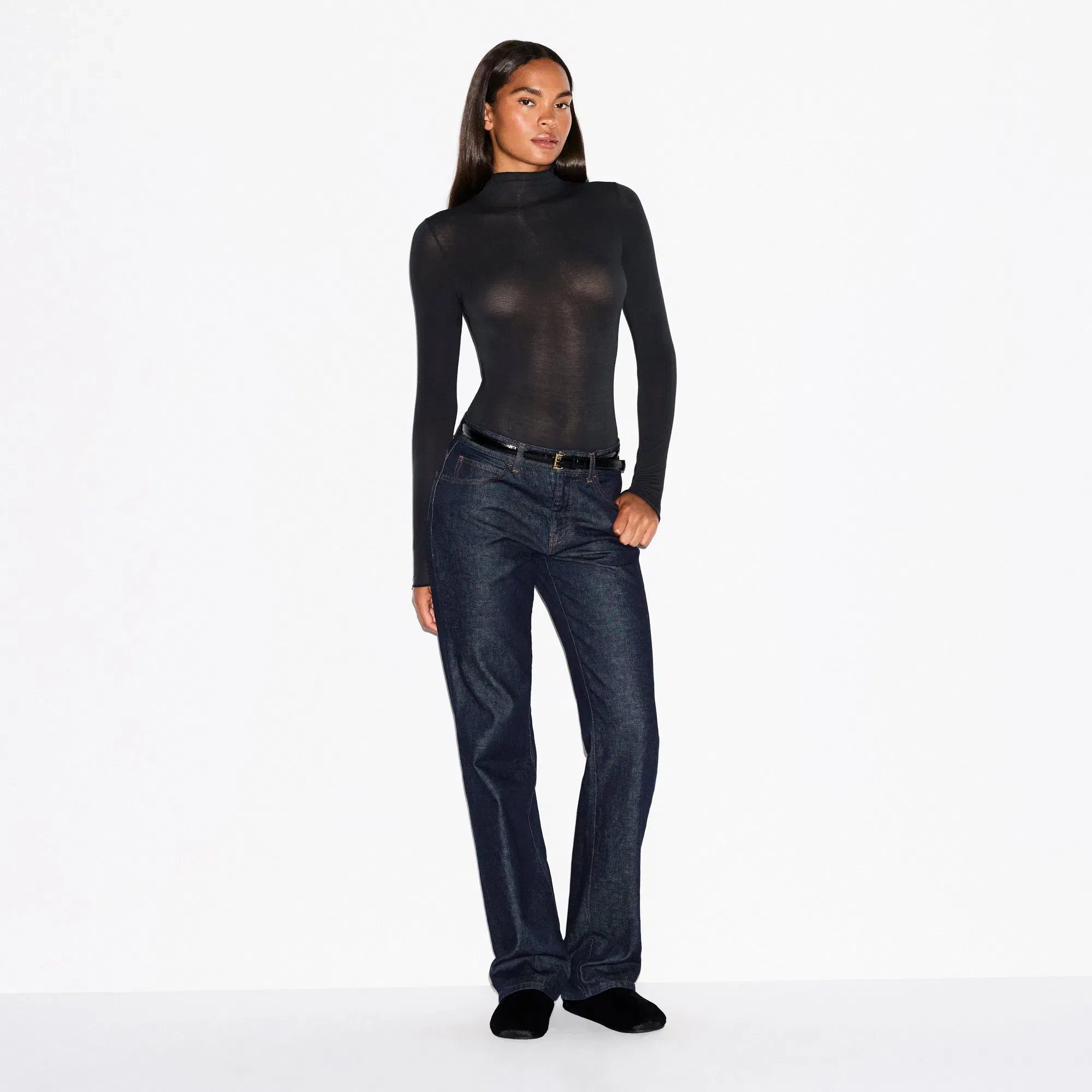 SHEER MODAL LONG SLEEVE TURTLENECK BODYSUIT | ONYX