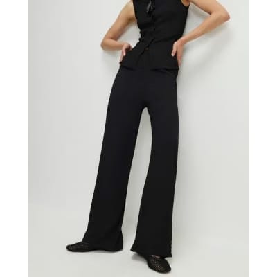 Black Textured Wide Leg Trousers