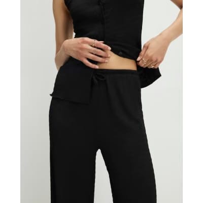 Black Textured Wide Leg Trousers