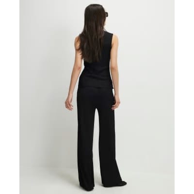 Black Textured Wide Leg Trousers