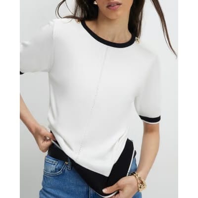 Cream Knitted Tipped Top