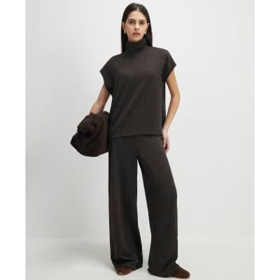 Brown High Neck Glitter Top