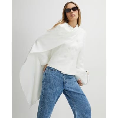 White Long Sleeve Short Cape Blazer