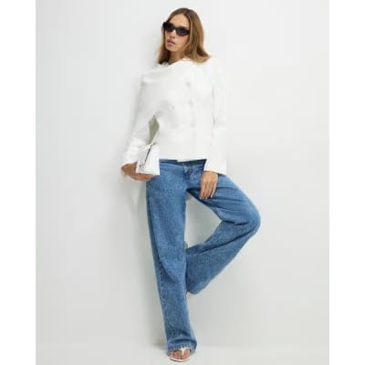 White Long Sleeve Short Cape Blazer