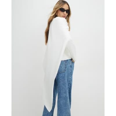 White Long Sleeve Short Cape Blazer