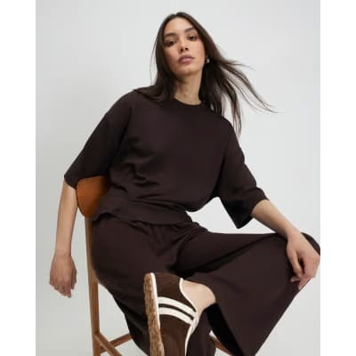 Brown Premium Short Sleeve Tuck Side Top