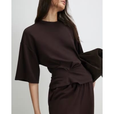 Brown Premium Short Sleeve Tuck Side Top