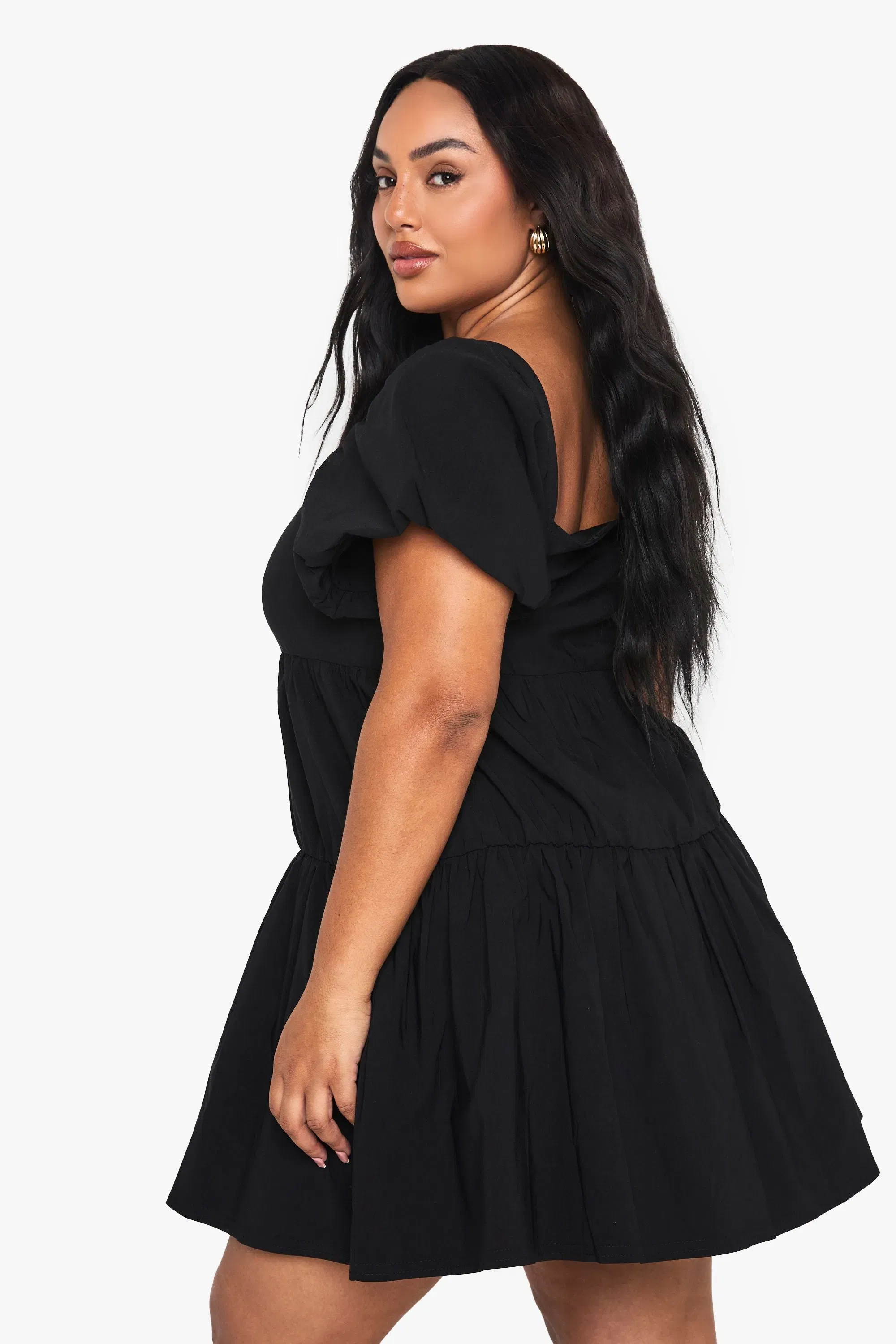 Plus Extreme Puff Sleeve Tiered Smock Dress