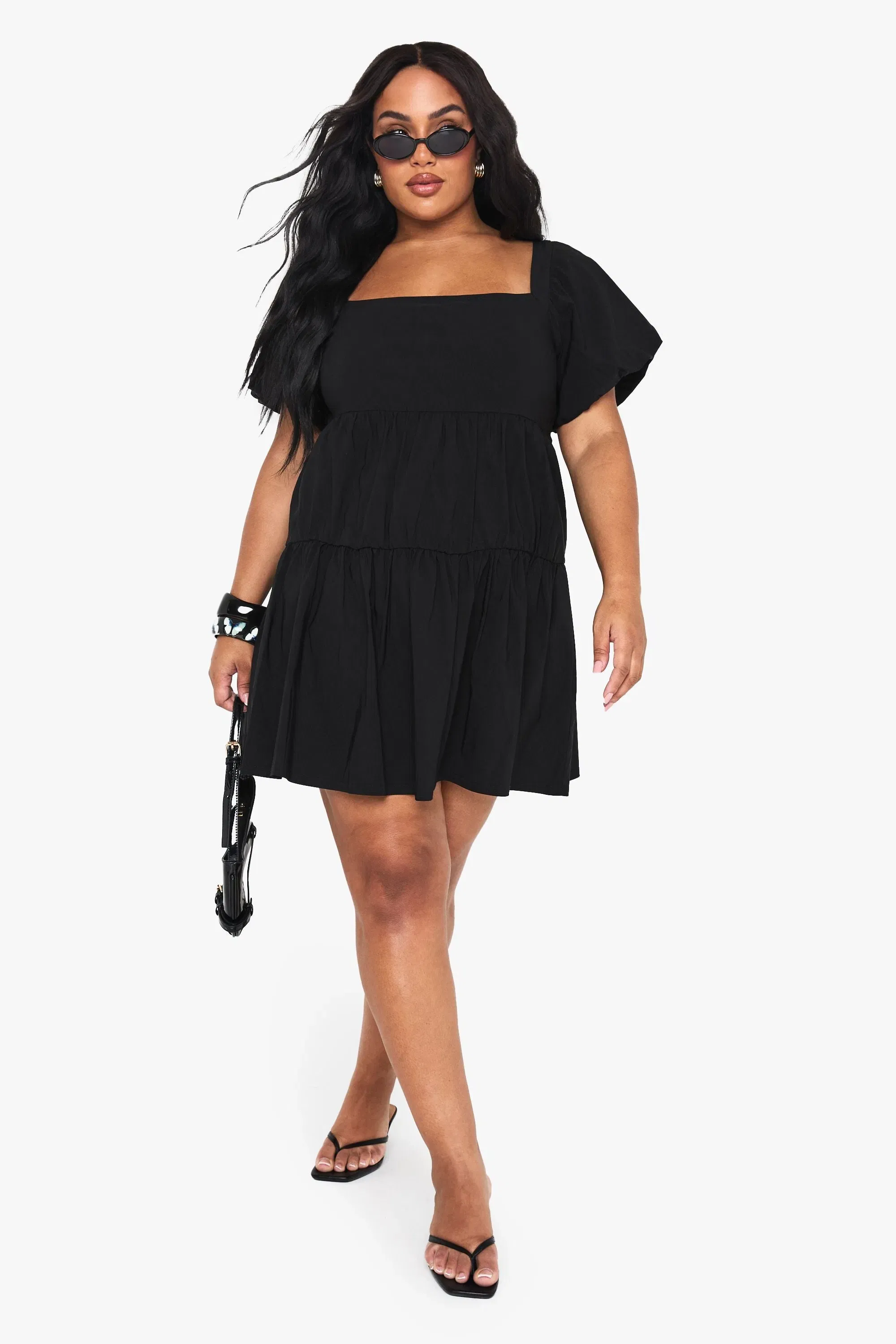 Plus Extreme Puff Sleeve Tiered Smock Dress