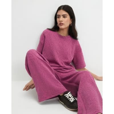 Petite Pink Jacquard Boxy T-Shirt