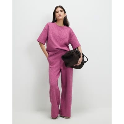 Petite Pink Jacquard Boxy T-Shirt