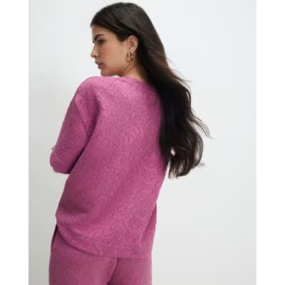 Petite Pink Jacquard Boxy T-Shirt