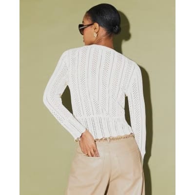 Cream Open Knit Long Sleeve Cardigan