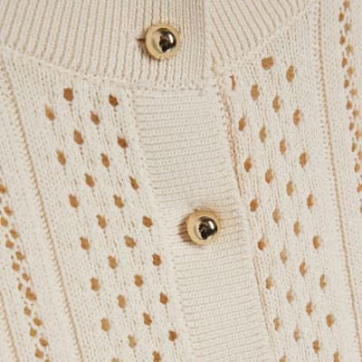 Cream Open Knit Long Sleeve Cardigan