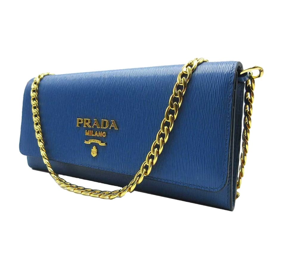 Vitello Move Cobalto Blue Leather Chain Crossbody Wallet Clutch