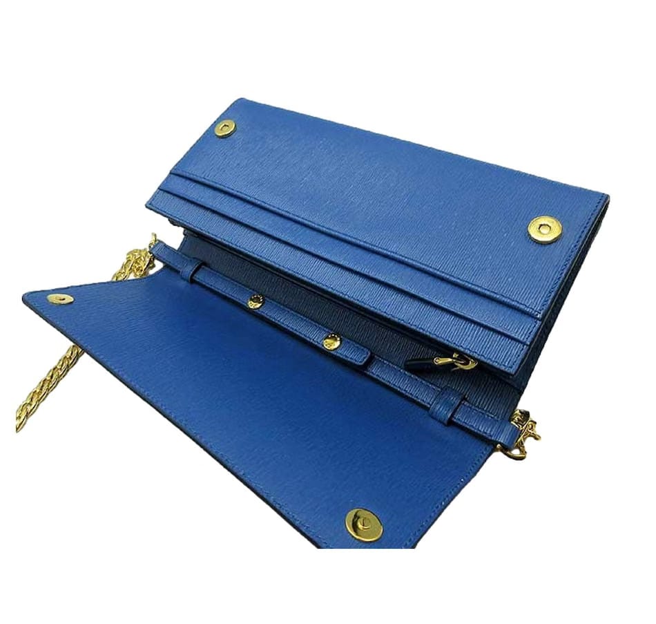 Vitello Move Cobalto Blue Leather Chain Crossbody Wallet Clutch