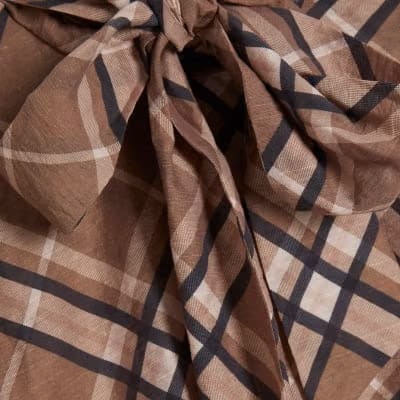 Brown Check Print Pussybow Blouse