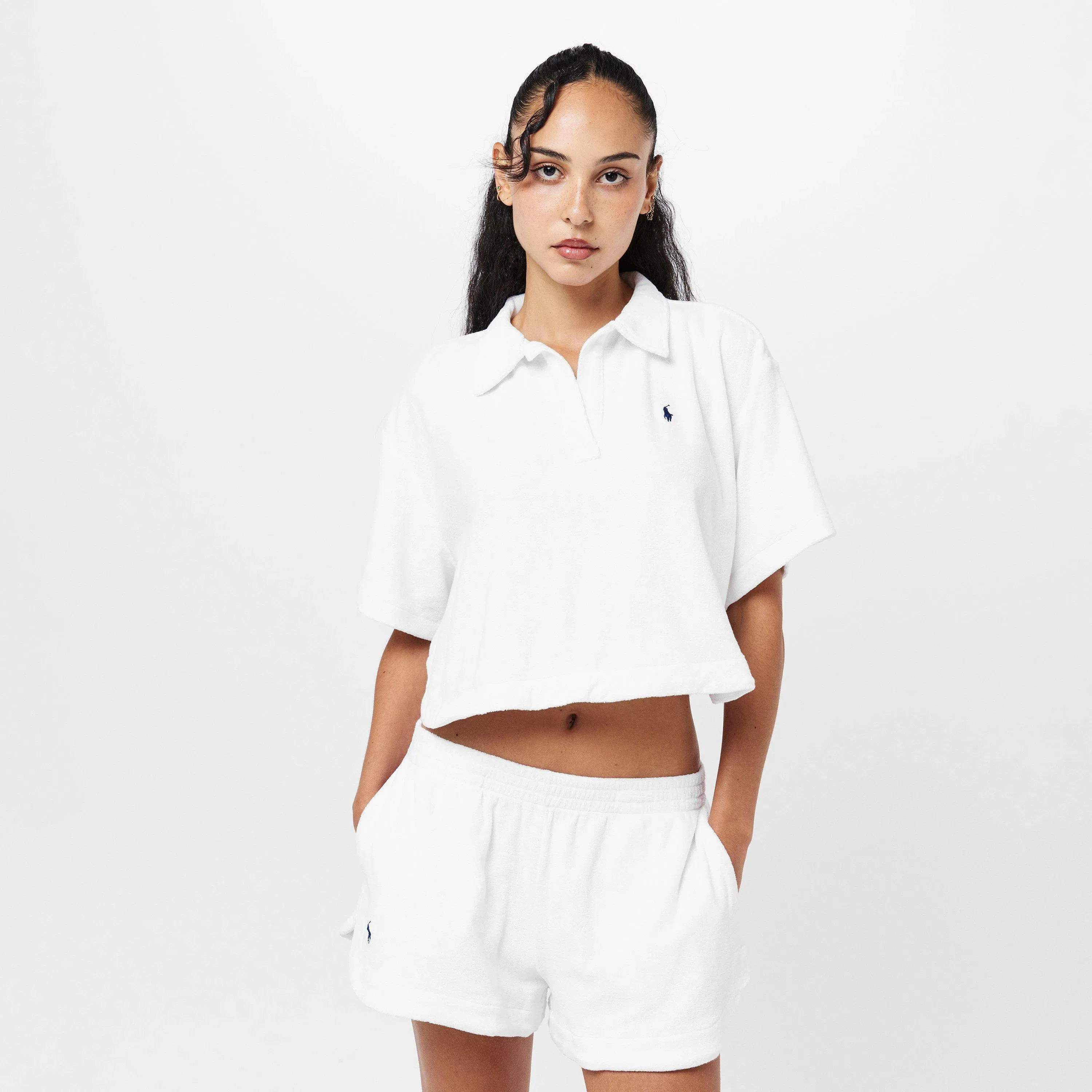 Shirred Metal Ring Front Beach Shorts