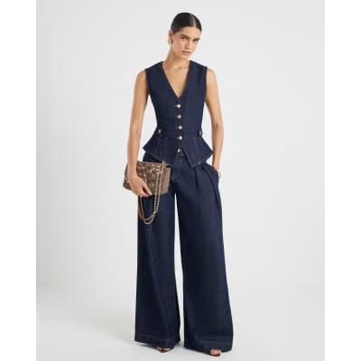 Denim Fitted Tab detail Waistcoat