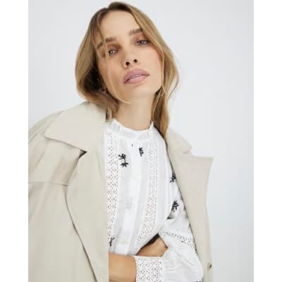 White Floral Embroidered Shirt