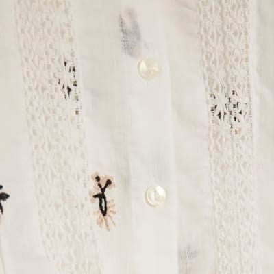 White Floral Embroidered Shirt