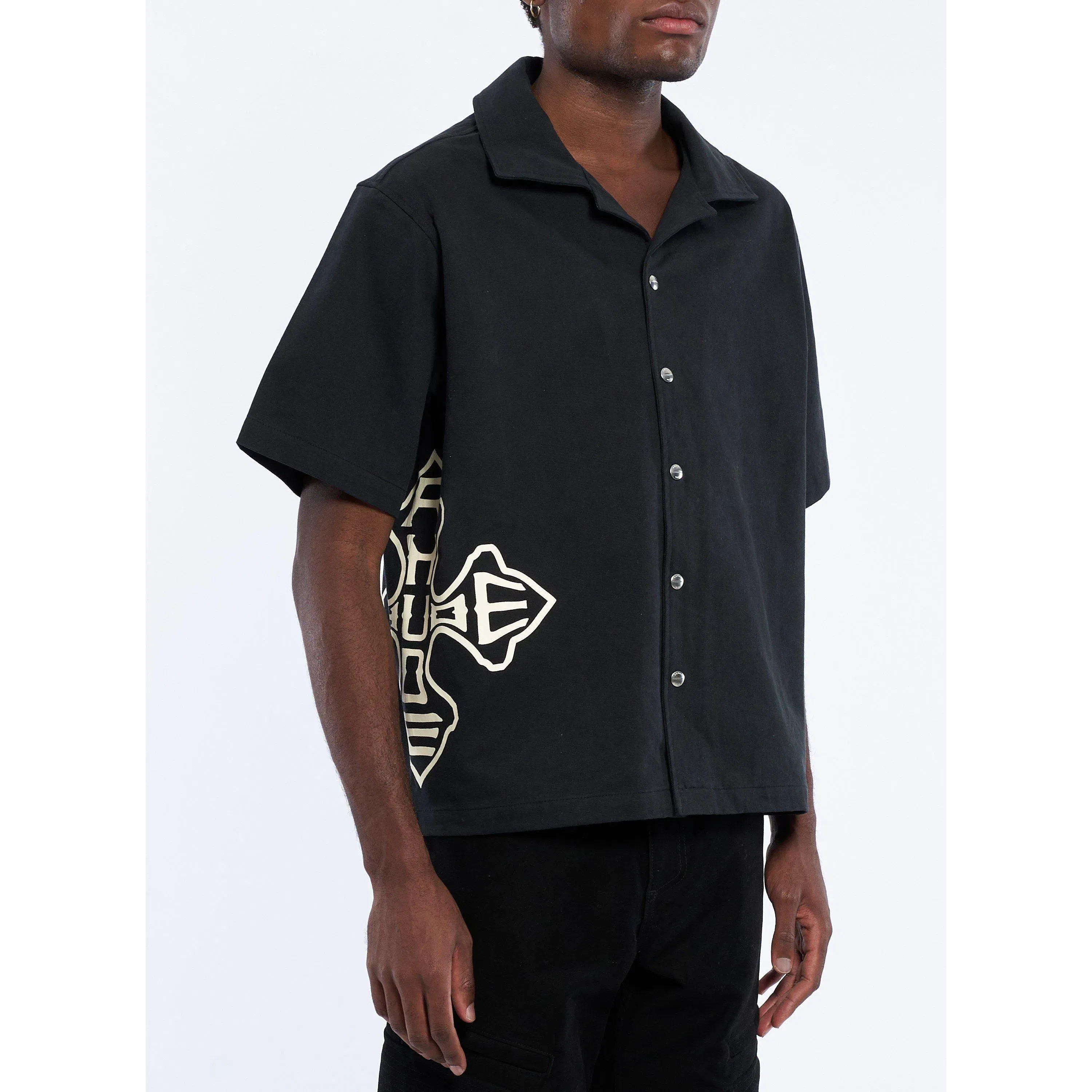 Cross Logo Short-Sleeve Patterned Shirt