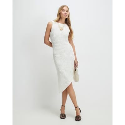 White Asymmetric Midi Dress