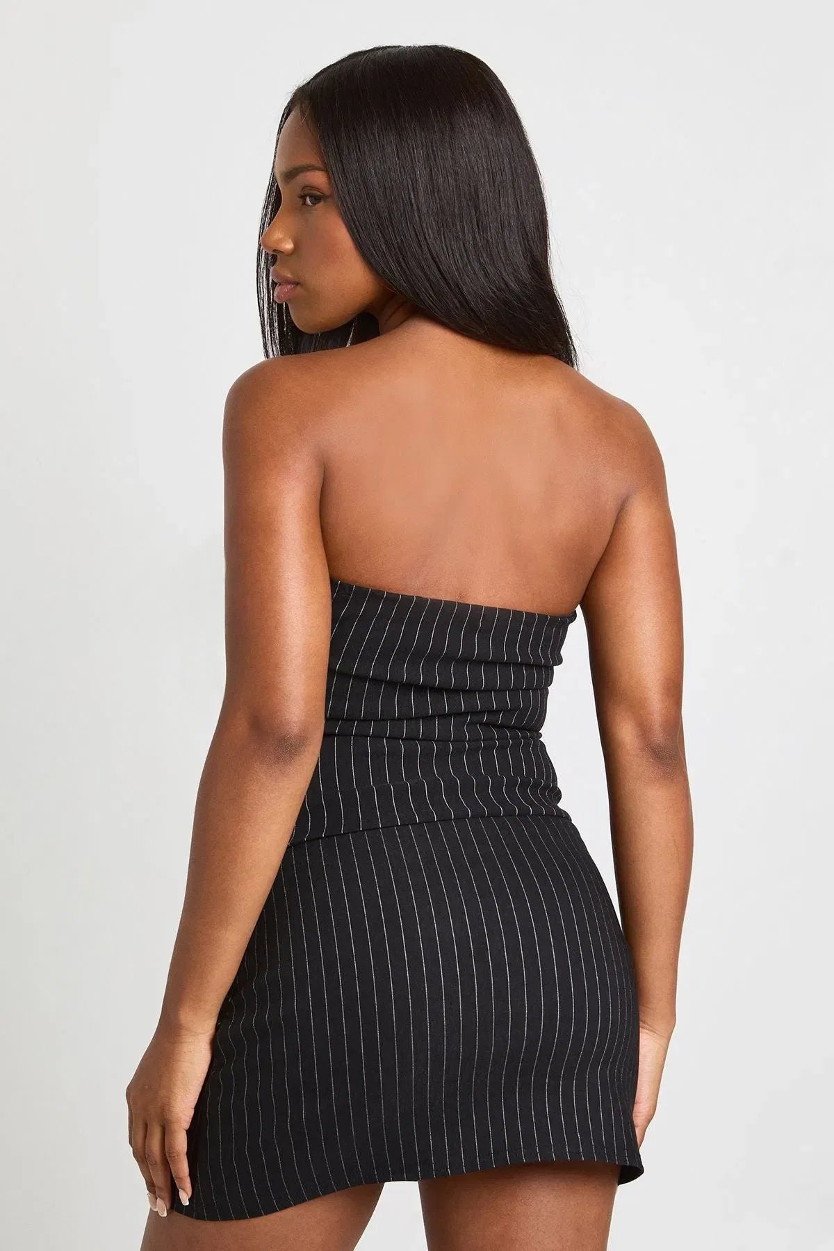 Pinstripe Bengaline Ruched Bandeau Top