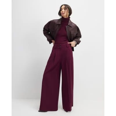 Red Pleated Wide Leg Trousers