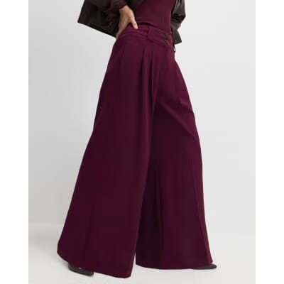 Red Pleated Wide Leg Trousers