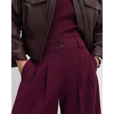 Red Pleated Wide Leg Trousers