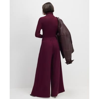Red Pleated Wide Leg Trousers