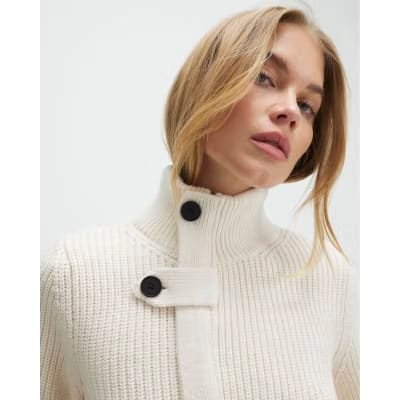Cream Knitted Tie Waist Ribbed Cardigan