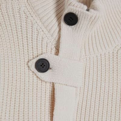 Cream Knitted Tie Waist Ribbed Cardigan